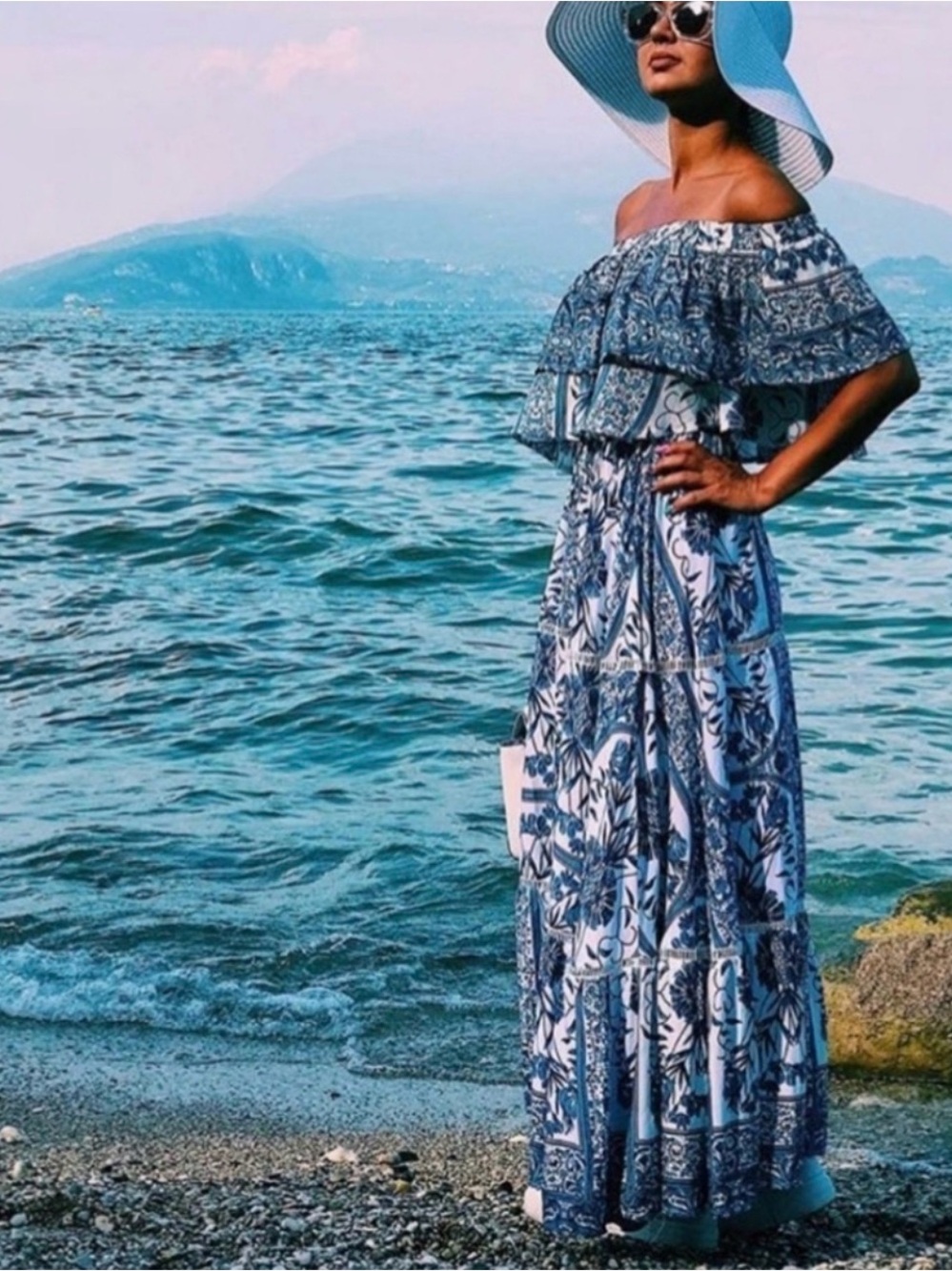 Jaase Blue and White Tiered Maxi Skirt women’s XS